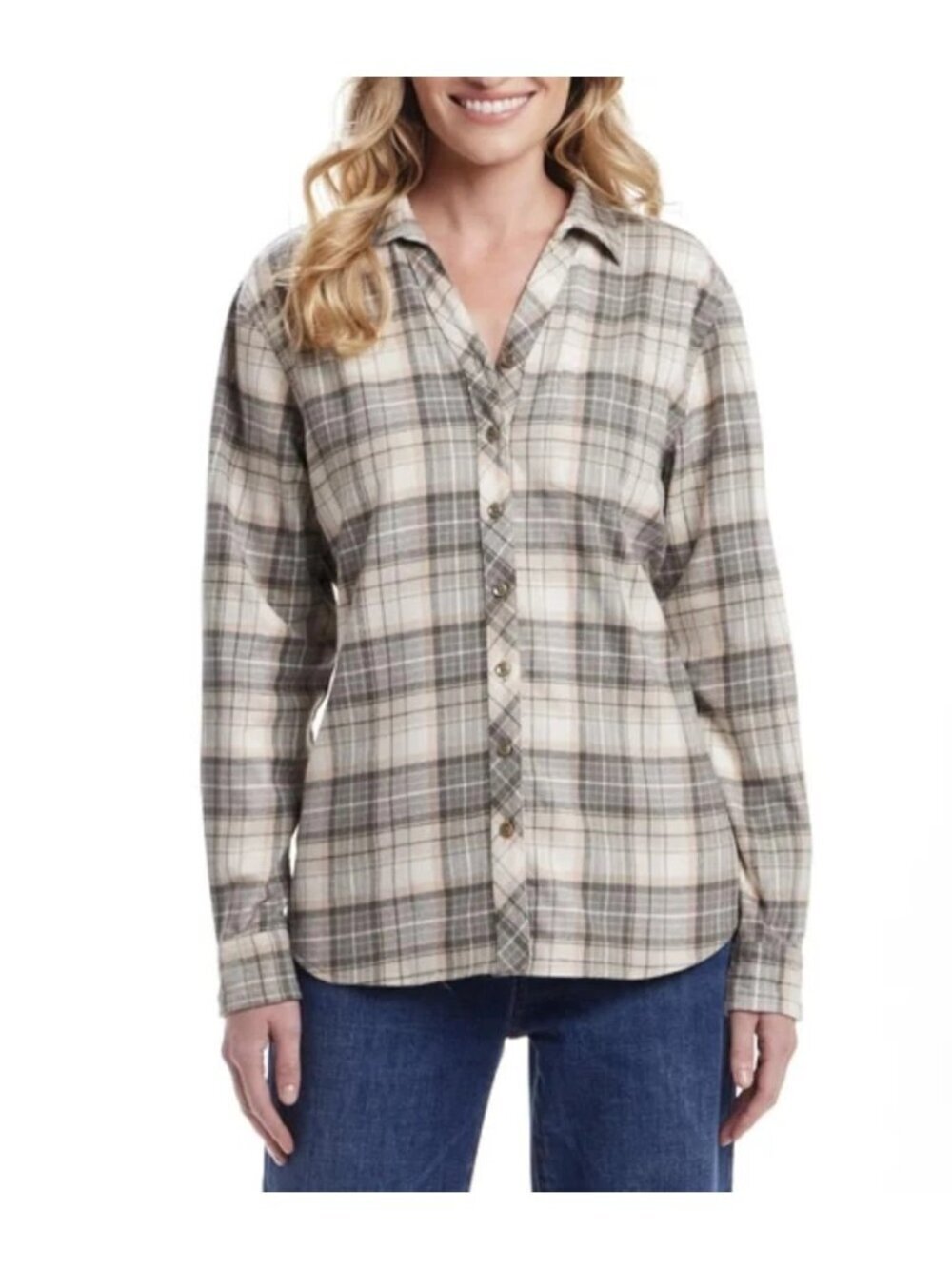 NWT Weatherproof Women's XXL Plaid  Stretch Button-Up Flannel Shirt i2135